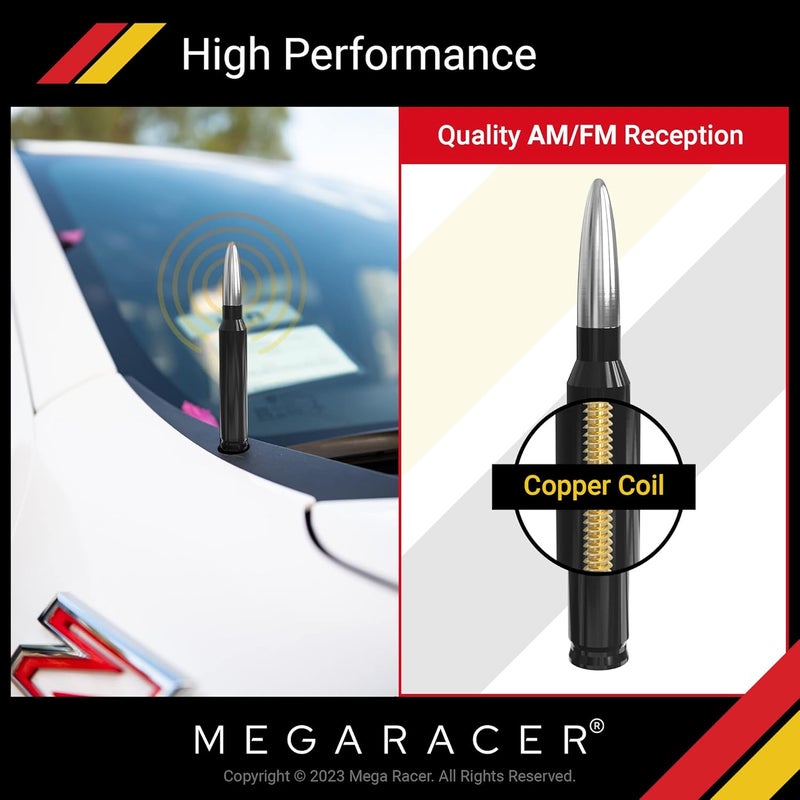 Mega Racer Universal 50 Cal Bullet Antenna for Truck Car SUV - 5.5 Inch Silver Black, AM/FM, 6061 Solid Aluminum, Car Wash Safe, Antenna Replacement, Truck Accessories - Image 3